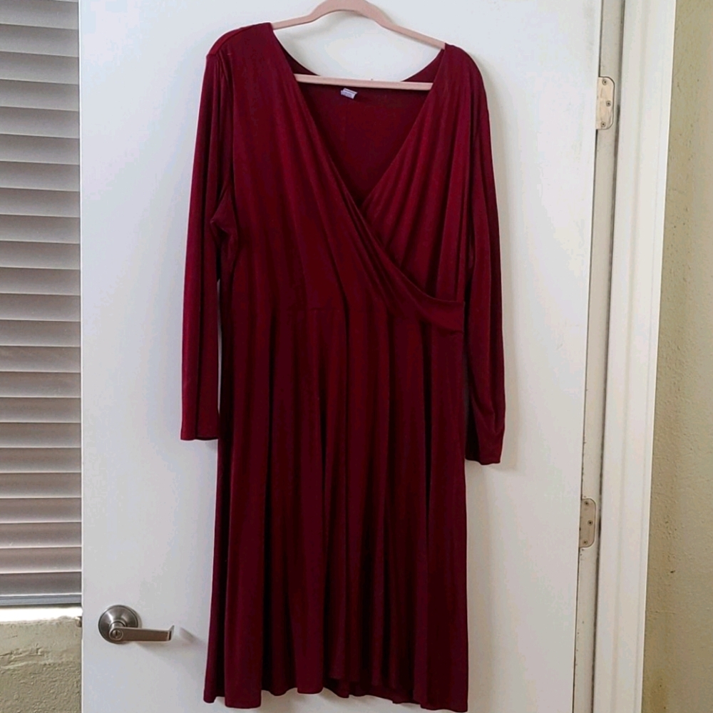 Burgundy faux wrap plus dress